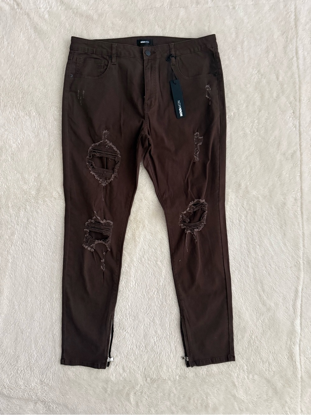 Men’s Distressed Jeans, Brown, Nova Men, Size 38, NWT